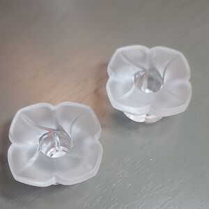 Cristal France Clear Frosted Lead Crystal Flower-Shaped Candle Holders